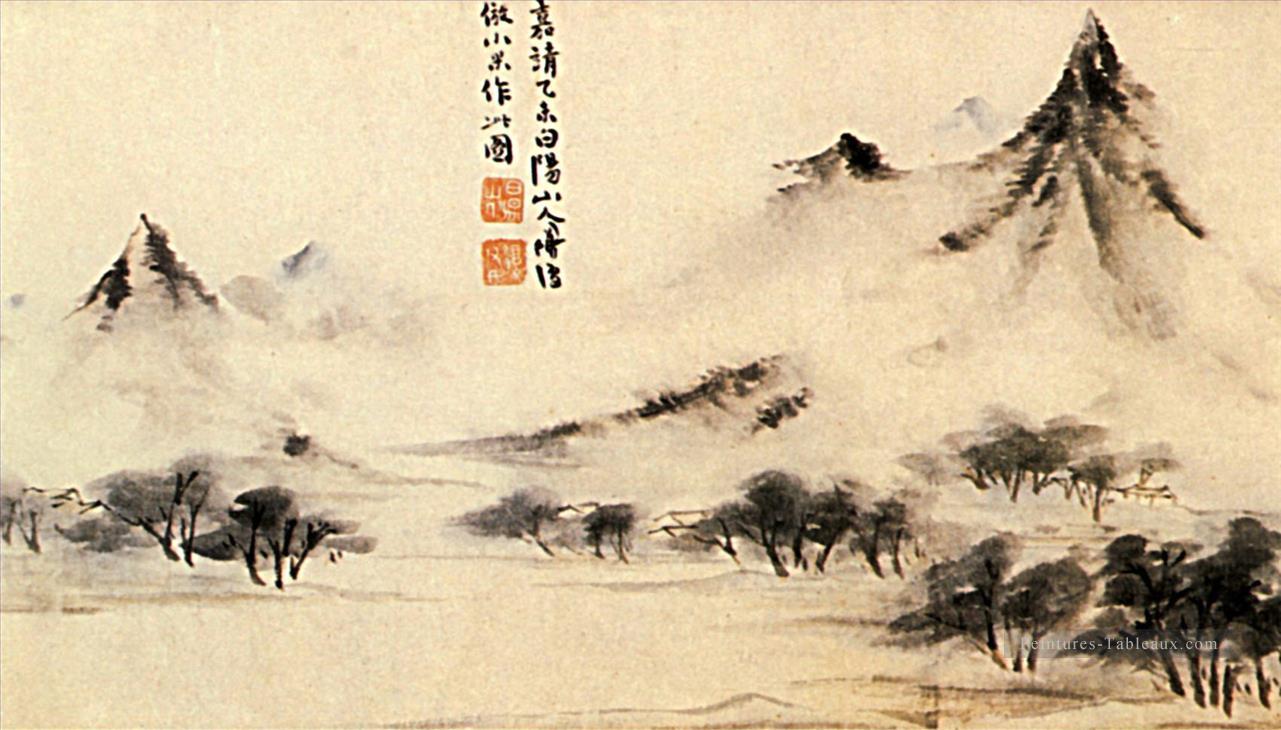 Brumes Shitao sur la montagne 1707 vieille encre de Chine Peintures à l'huile